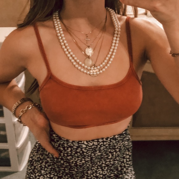 Pull&Bear Tops - Burnt Orange Ribbed Crop Top | Pull & Bear